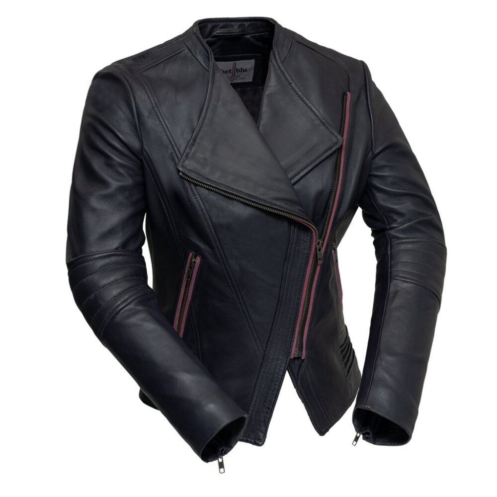 Purple Leather Moto Jacket with Pink Trim - Women's Fashion - Picture 5 of 6